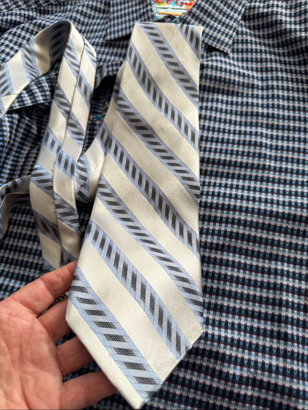 Paul Dione Gray blue Diagonal Stripe Silk Tie